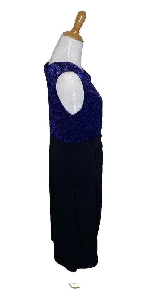 Enfocus Studio Blue Metallic Black Dress Size 12 Cocktail Party Wedding Guest - Image 4