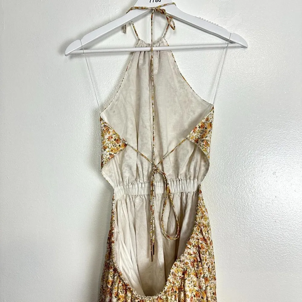 SIGNIFICANT OTHER Cara Floral Print Halter Neck Maxi Dress in Rosale Print US 10 Yellow - Image 12