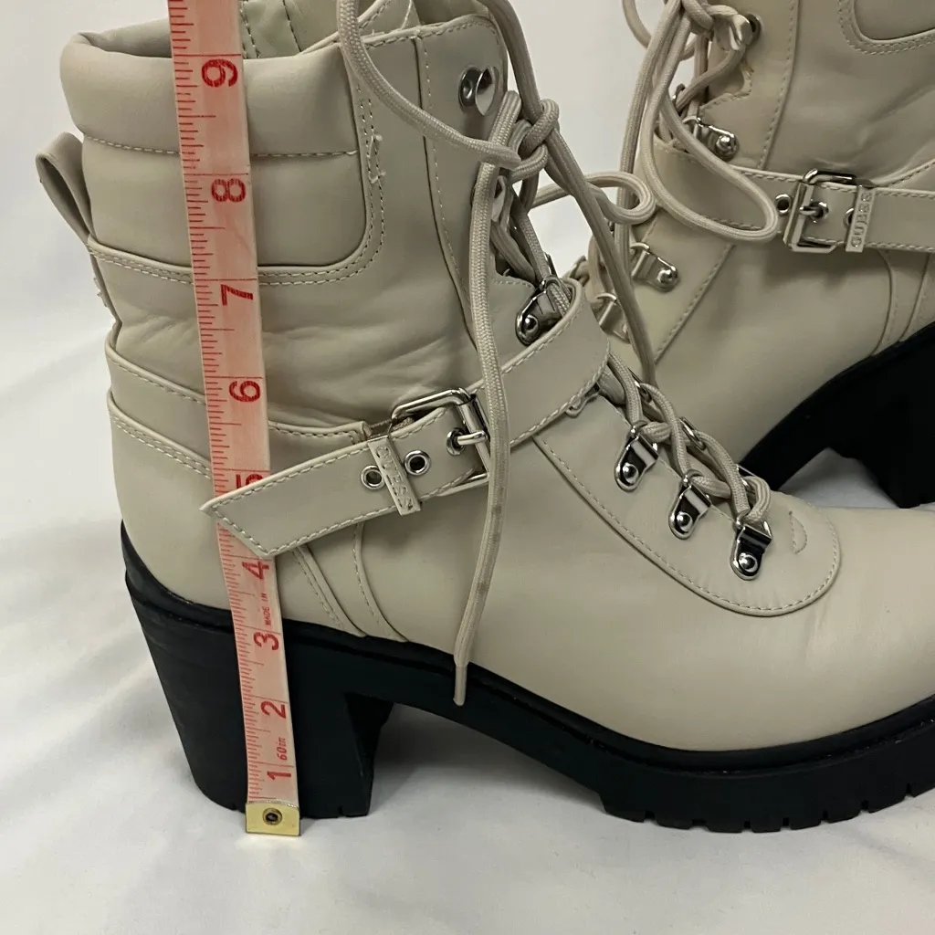 Guess Cream Lace up Chunky Heels Ankle Boots Women’s Size 9.5 - Image 12