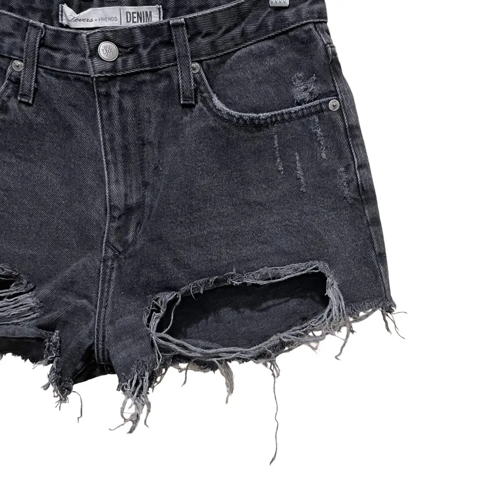 Lovers + Friends Jack High Rise Denim Shorts Distressed Black Size 29 - Image 5