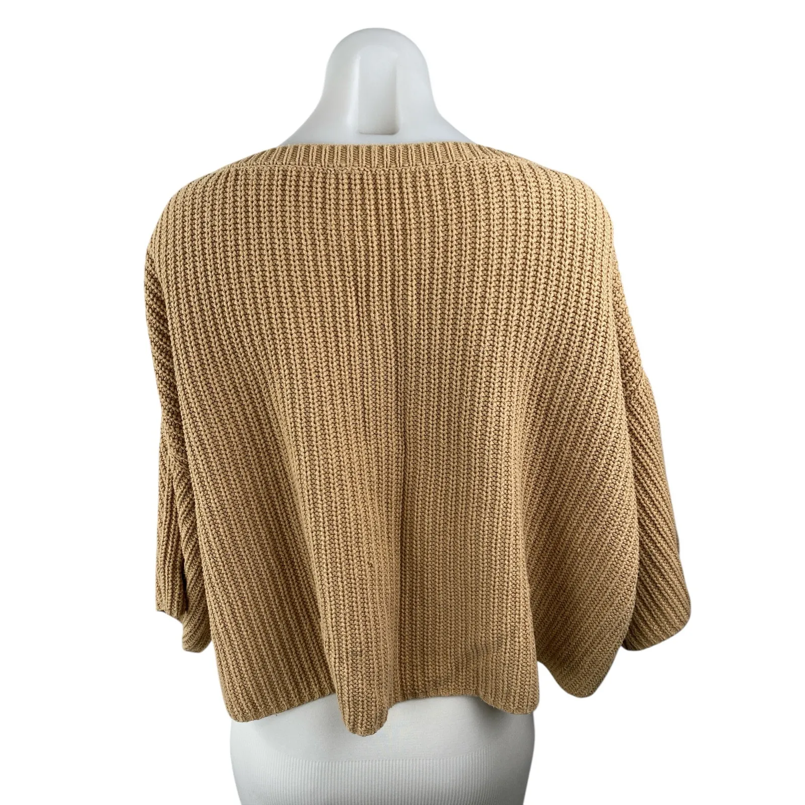 Free People Women's Tan Beige Half Dolman Sleeve Knit Boxy Sweater Top One Size - Image 2