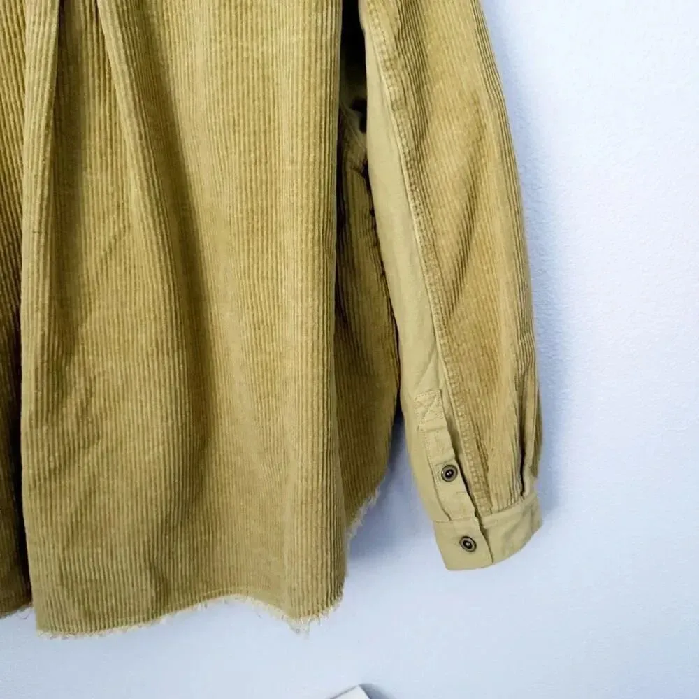THREAD & SUPPLY | Green Yellow Corduroy Shacket Shirt Jacket Button Raw | Medium - Image 7