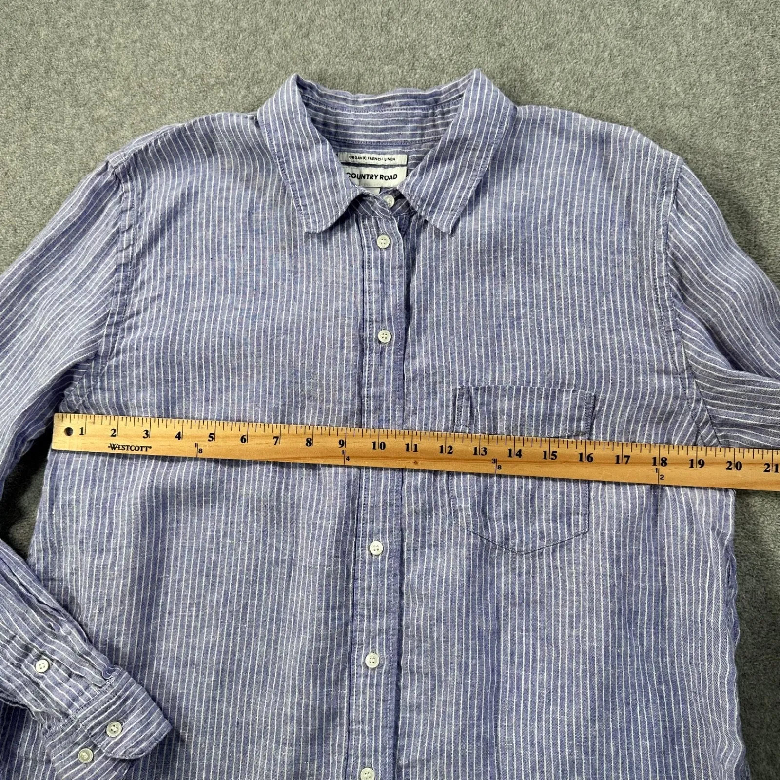Country Road Organic French Linen Long Sleeve Button Up Shirt Size 14 Blue Strip - Image 8