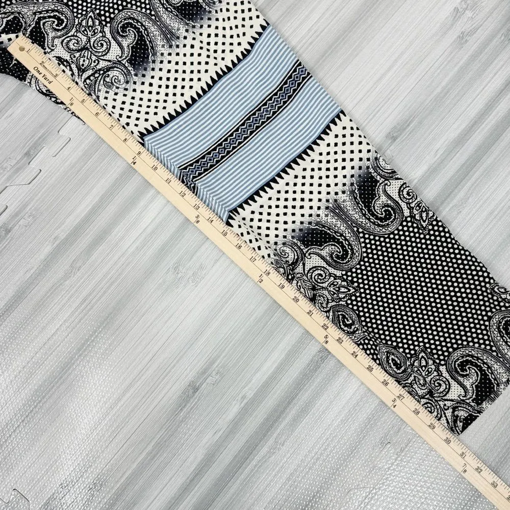 Etro Silk Multi Pattern Straight‎ Leg Pants Black White Blue Size 10 Euro 46 - Image 12