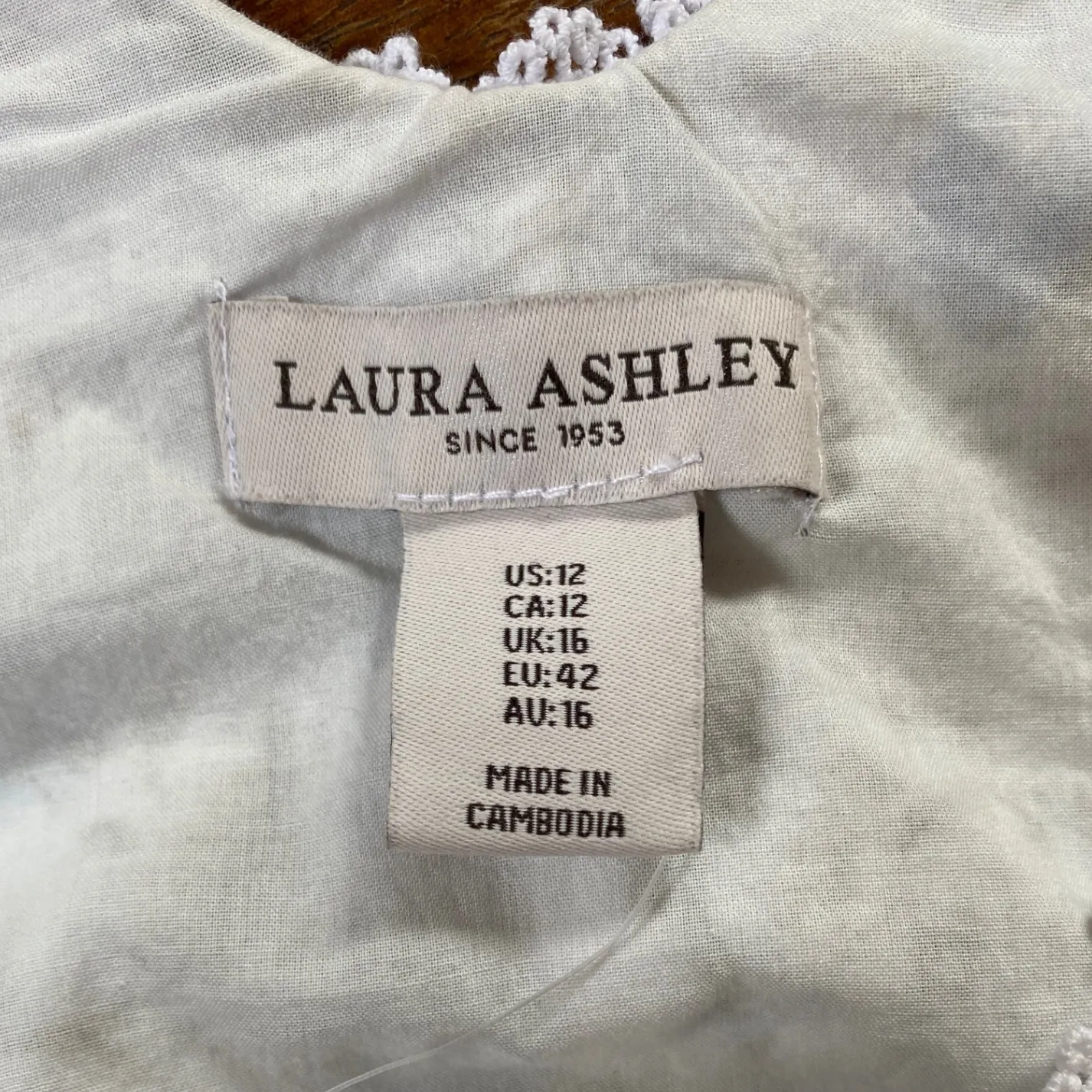 Laura Ashley Sleeveless Linen Floral‎ Romantic Mini Dress Lace Pockets - 12 - Image 5
