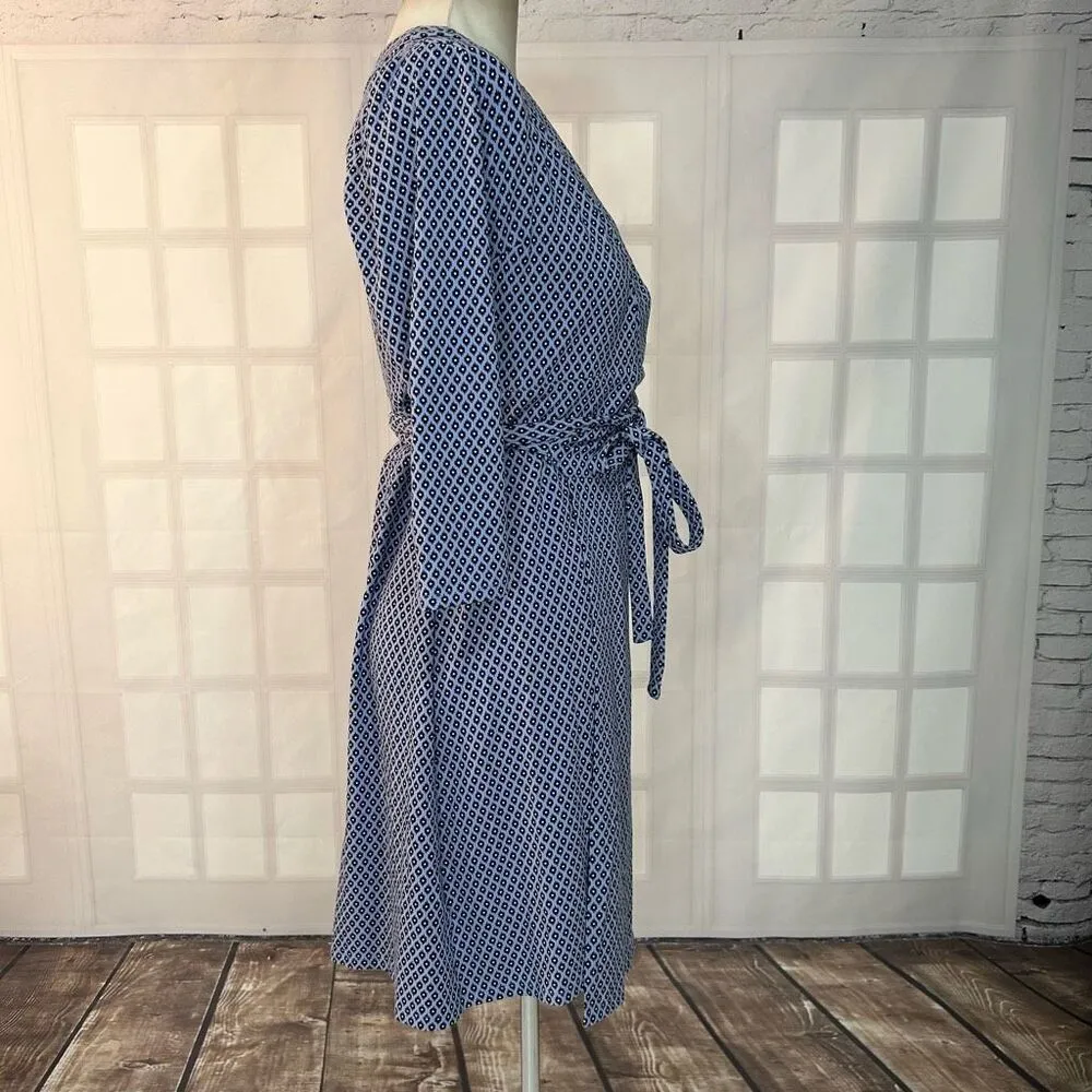 Ann Taylor 3/4 sleeve blue print slinky stretchy true Wrap Dress Size 2 - Image 6