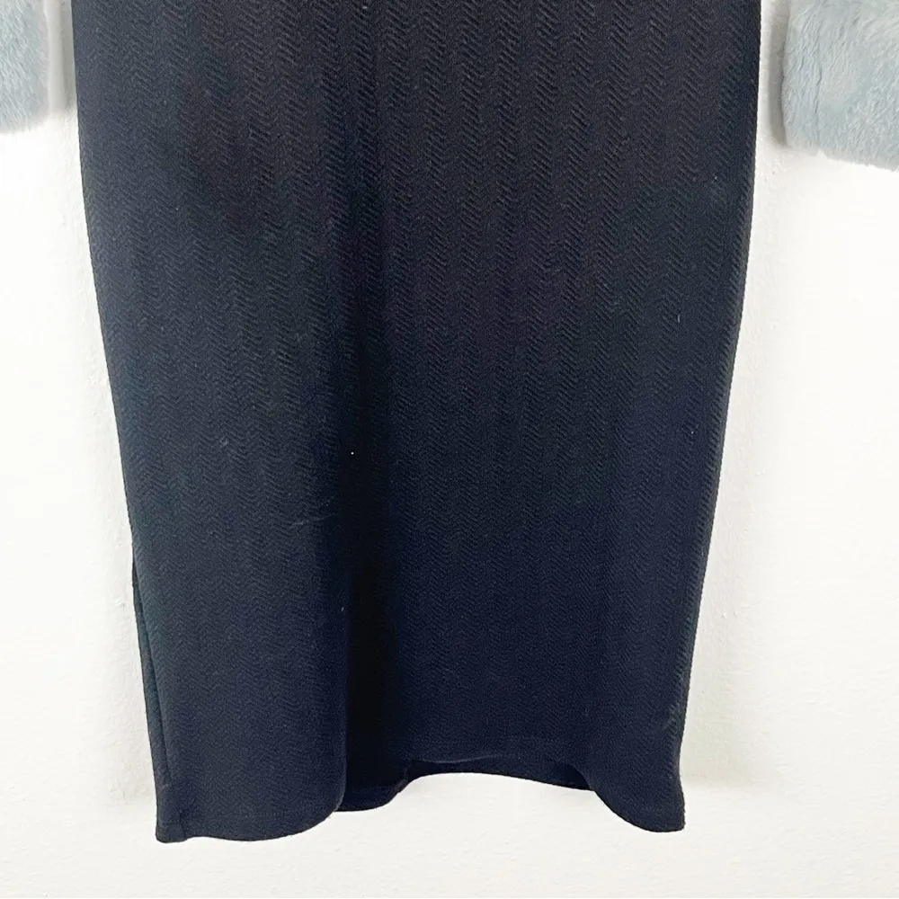 ZARA Black Long Sleeves Faux Fur Trim Cuffs Dress, Size Small - Image 6