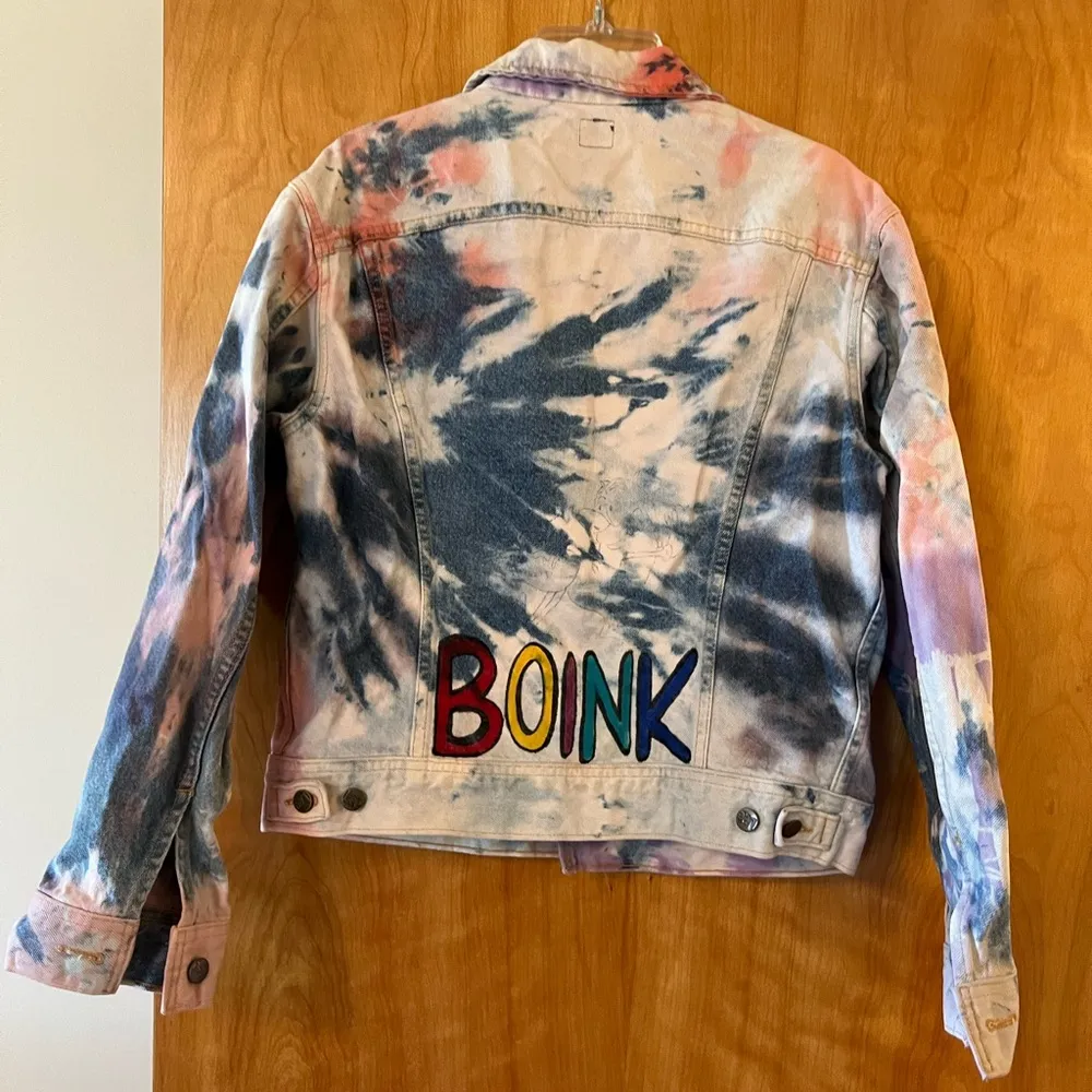 Lee Vintage Denim Jean Jacket Tiedye Pink Blue DIY Embroidered OOAK Boink READ - Image 8