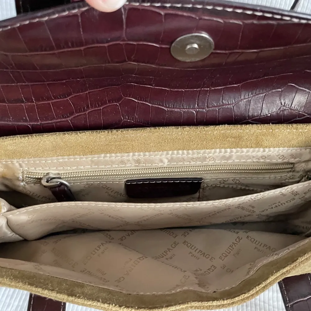 Equipage brand of Paris Olive & Brown Suede Small Handbag - Image 5