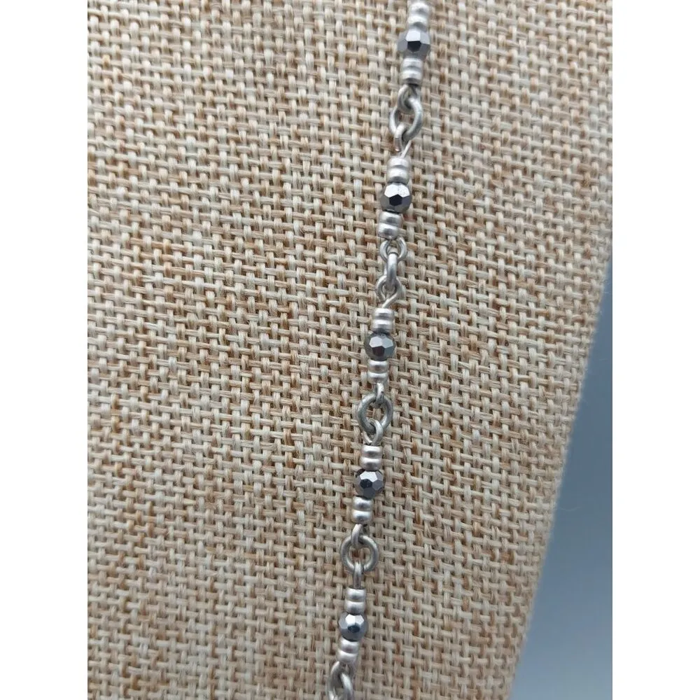 Lucky Brand Silver Tone Marcasite Barrel Tassel Pendant Necklace Long Chain 32" - Image 11