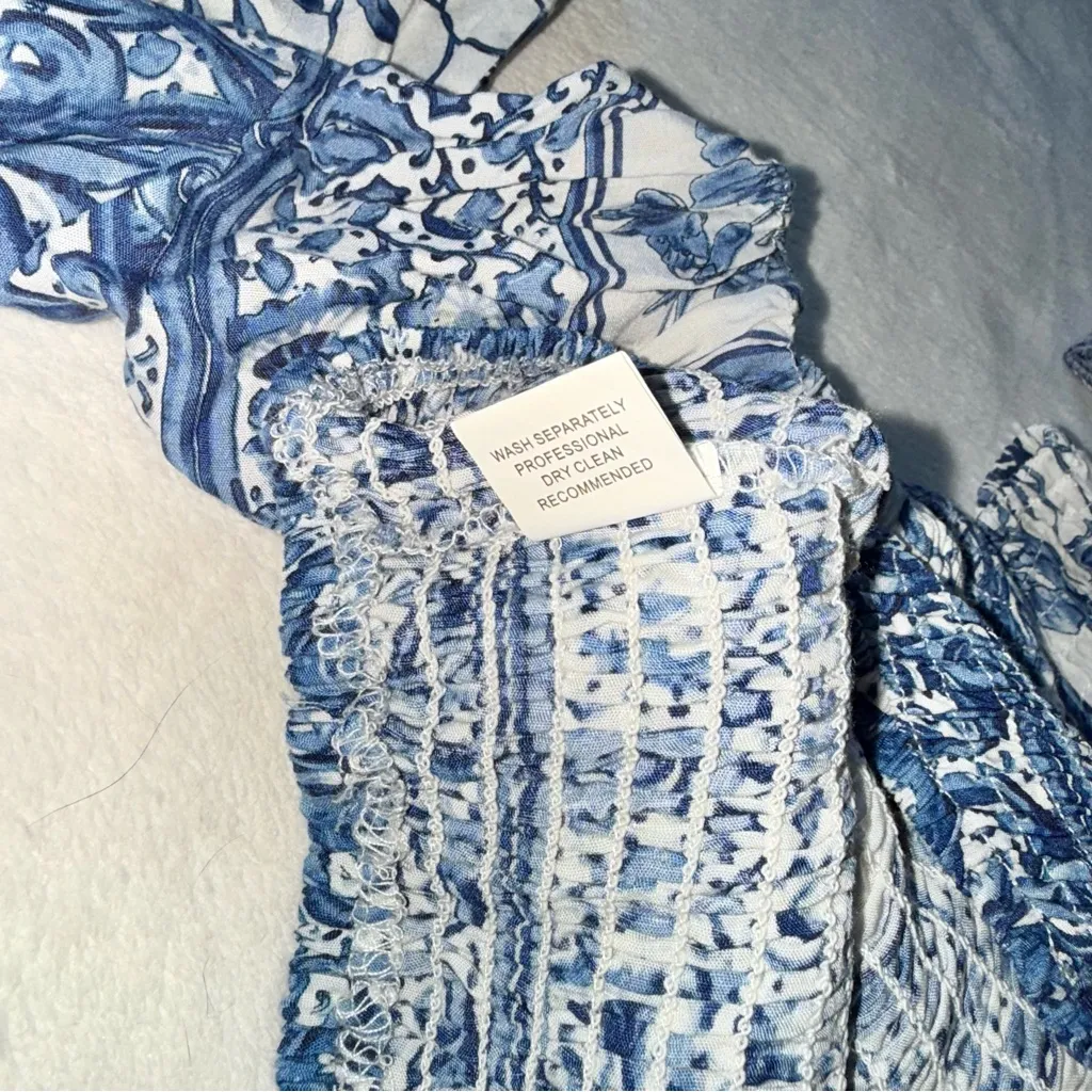 LF Blue Patterned Off-Shoulder Crop Top - Image 6