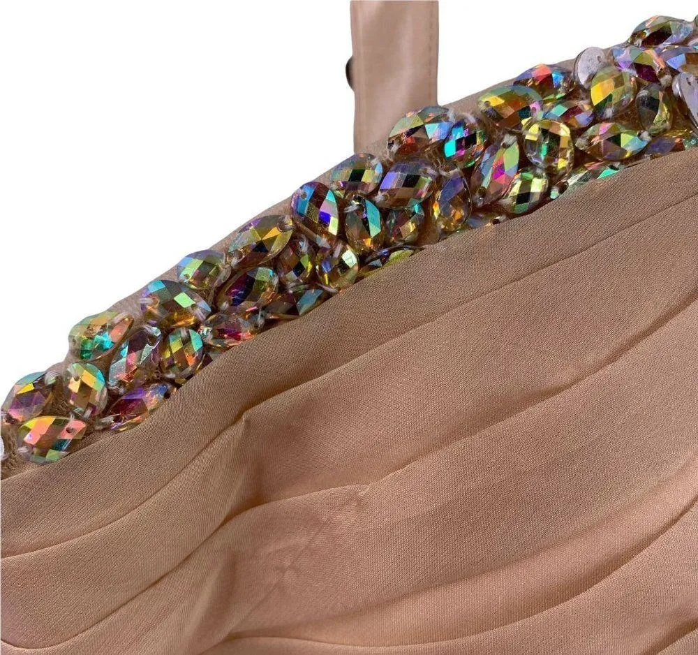 NWT $399 La Femme Nude Chiffon Jeweled Evening Gown Size 12 Formal Prom Halter - Image 5