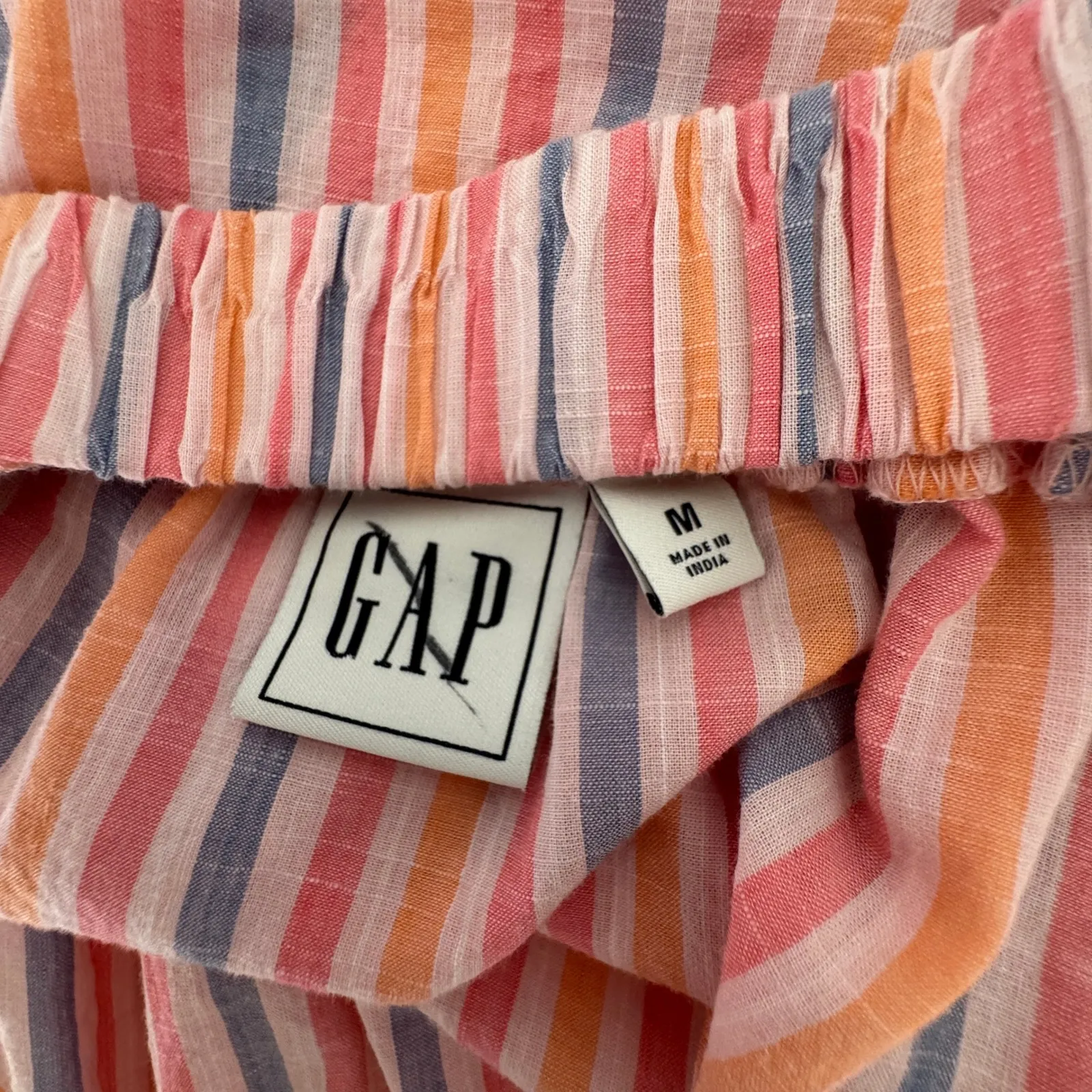 Gap Striped Tank Top Size Medium Pink Orange Blue Tie Shoulder Sleeveless Blouse - Image 9