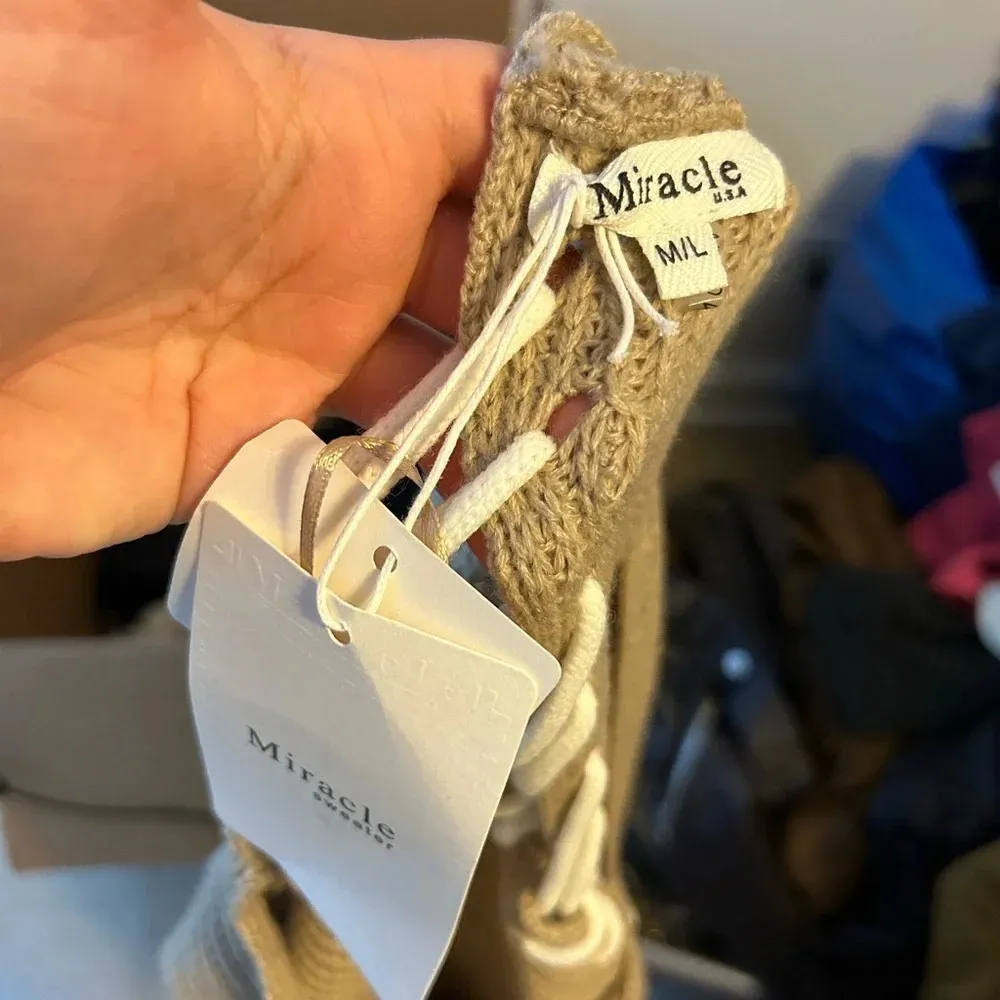 NWT MIRACLE BEIGE LACE UP OVERSIZED SWEATER Tan Size undefined - Image 3
