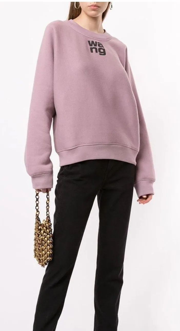 Alexander Wang T Essential Terry Crew Sweatshirt Puff Paint Logo size S luxury Pink - Image 1