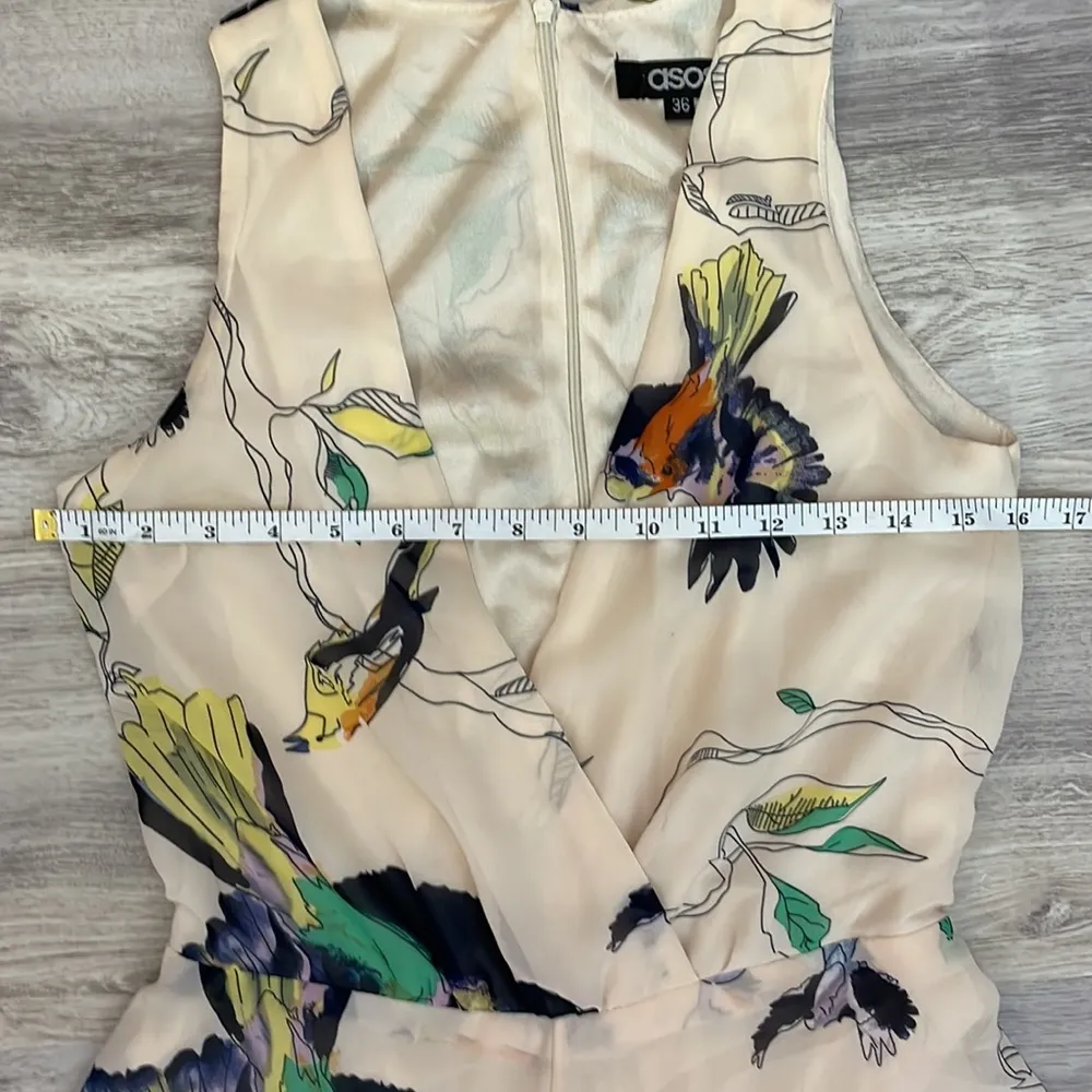 1 Piece Pink with Navy, Yellow, Green, Orange Bird & Leaf Print Pant Suit - Image 9