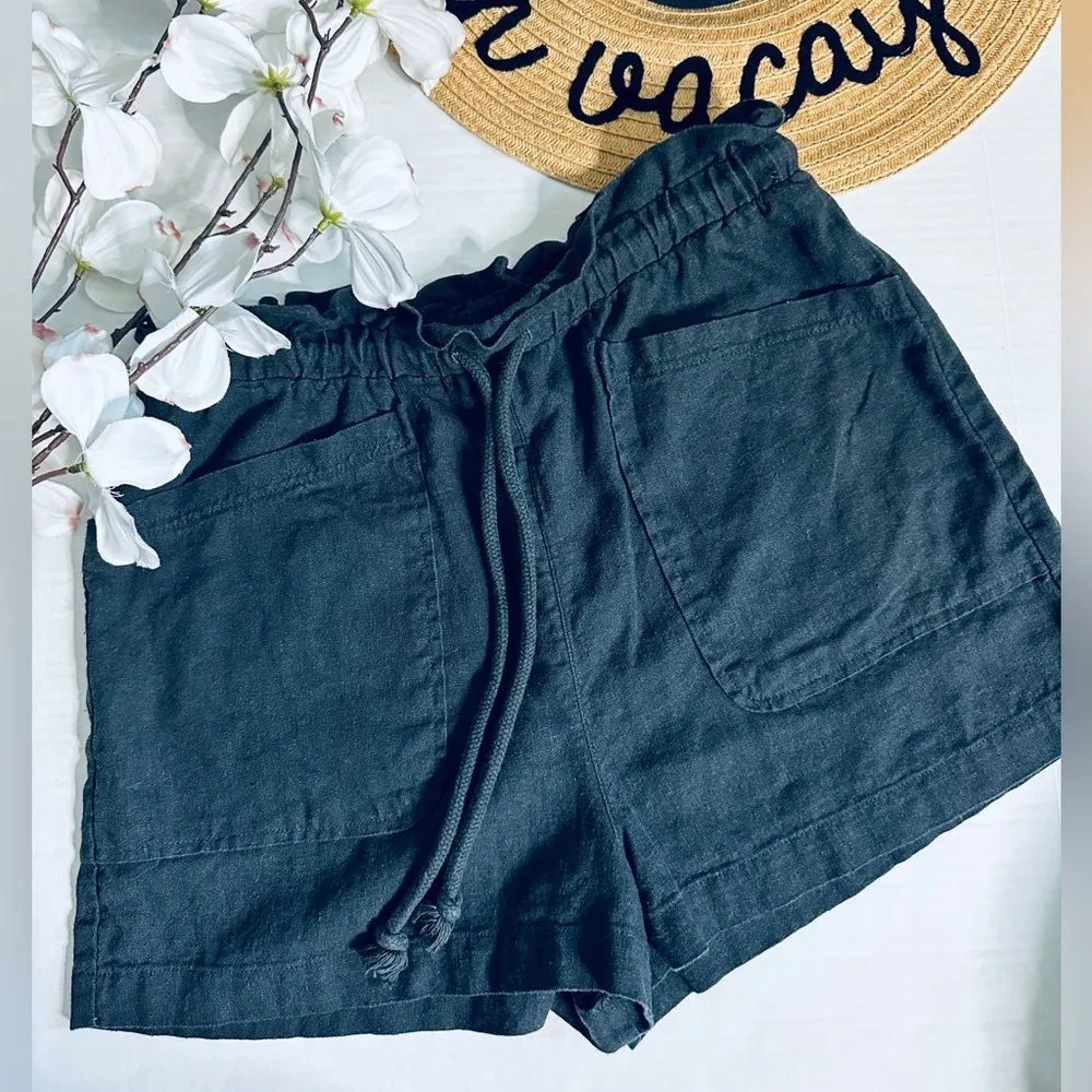 Universal Thread Charcoal Gray Linen Blend Tie Waist Pull On Shorts - Image 2