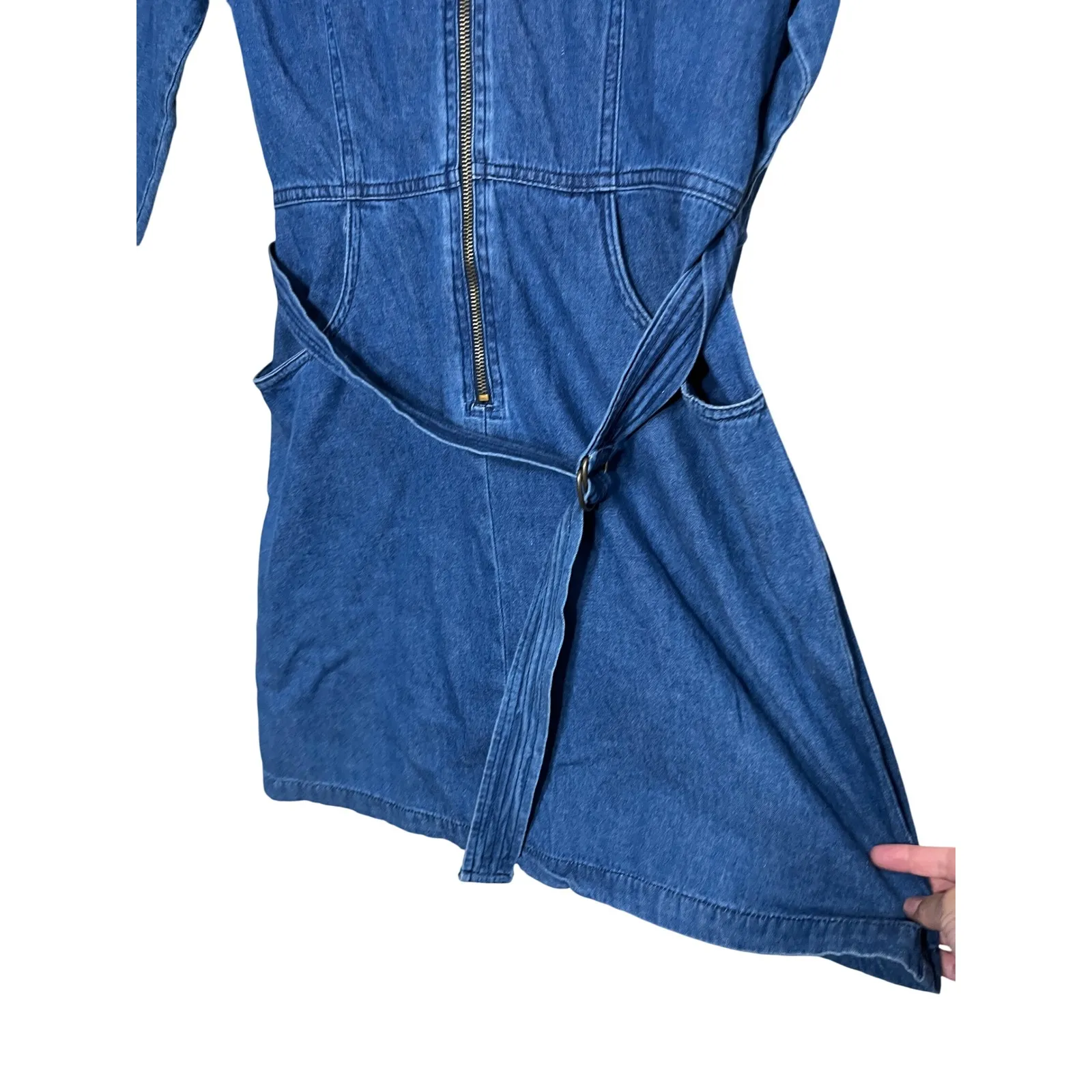 Carol Anderson Petite Denim Zip Up Belted Dress Size 10 Blue - Image 6