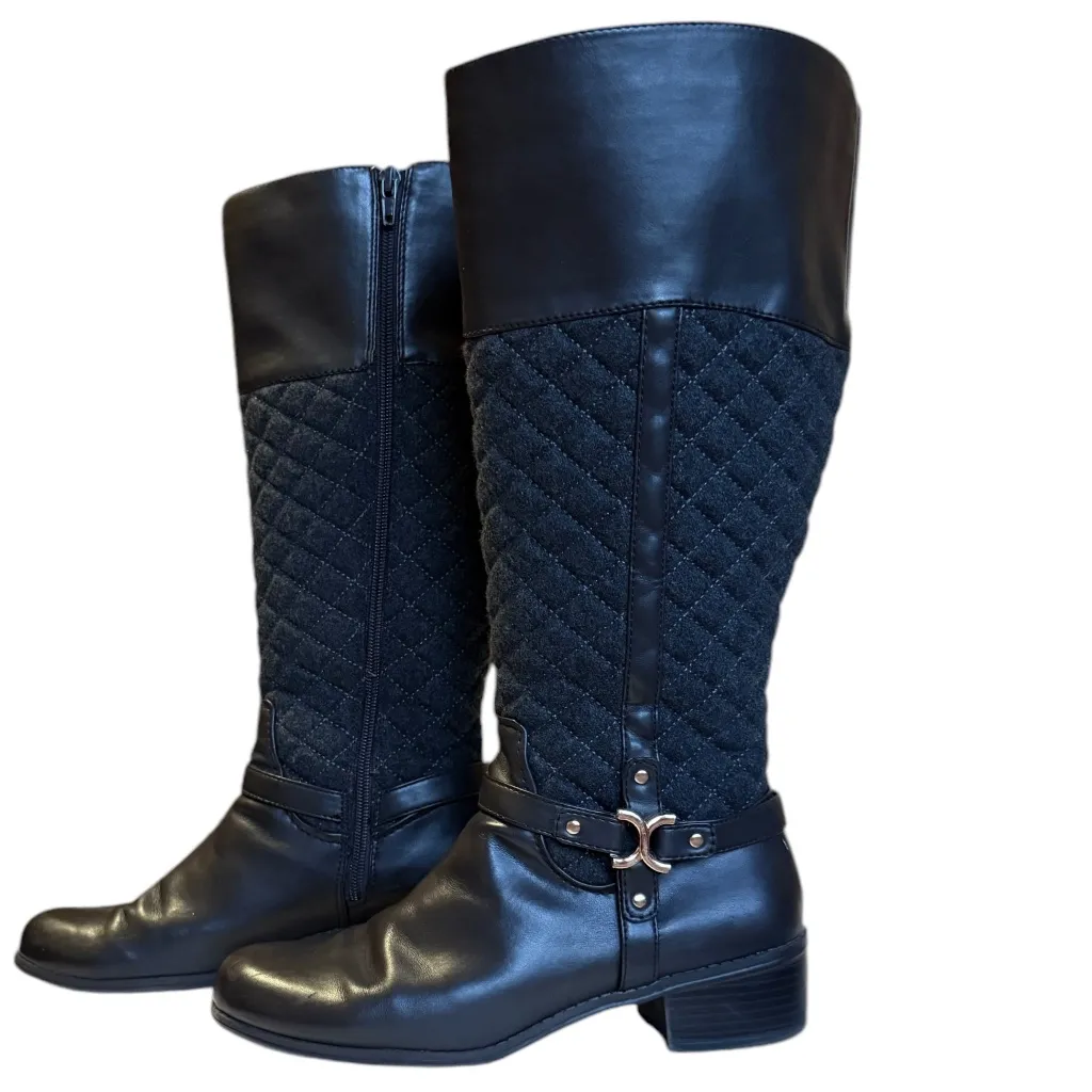 Charter Club Wide Calve Brown Faux Leather & Grey Quilted Riding Boots Sz 7.5‎ - Image 2