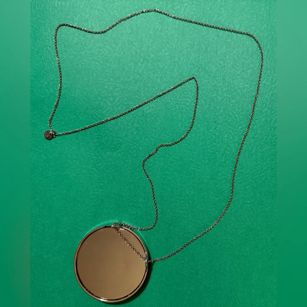 House of Harlow 1960 Silver Pink Leather Insert Sunburst Vtg Pendant Necklace - Image 3