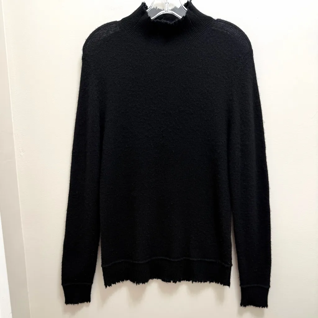 R13 Cashmere Sweater Long Sleeve Mock Neck Distressed Hem Black Size S - Image 3