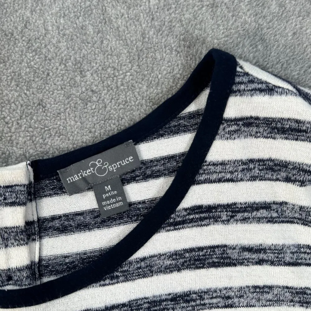 Market & Spruce Britta T-Shirt Dress Short Sleeve Petite Medium Blue Stripe - Image 3