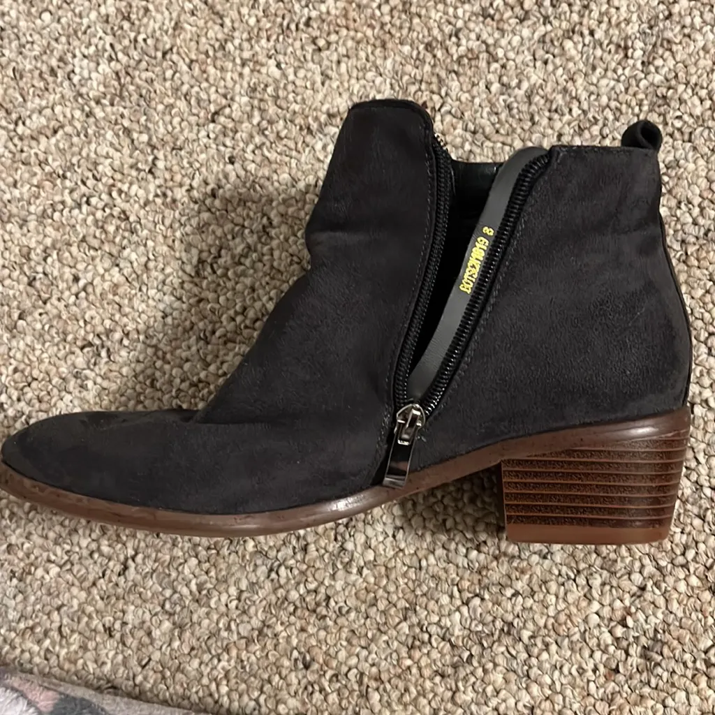 Gray suede booties worn one time. Size 8. Very comfy with small heal Brown - Image 2
