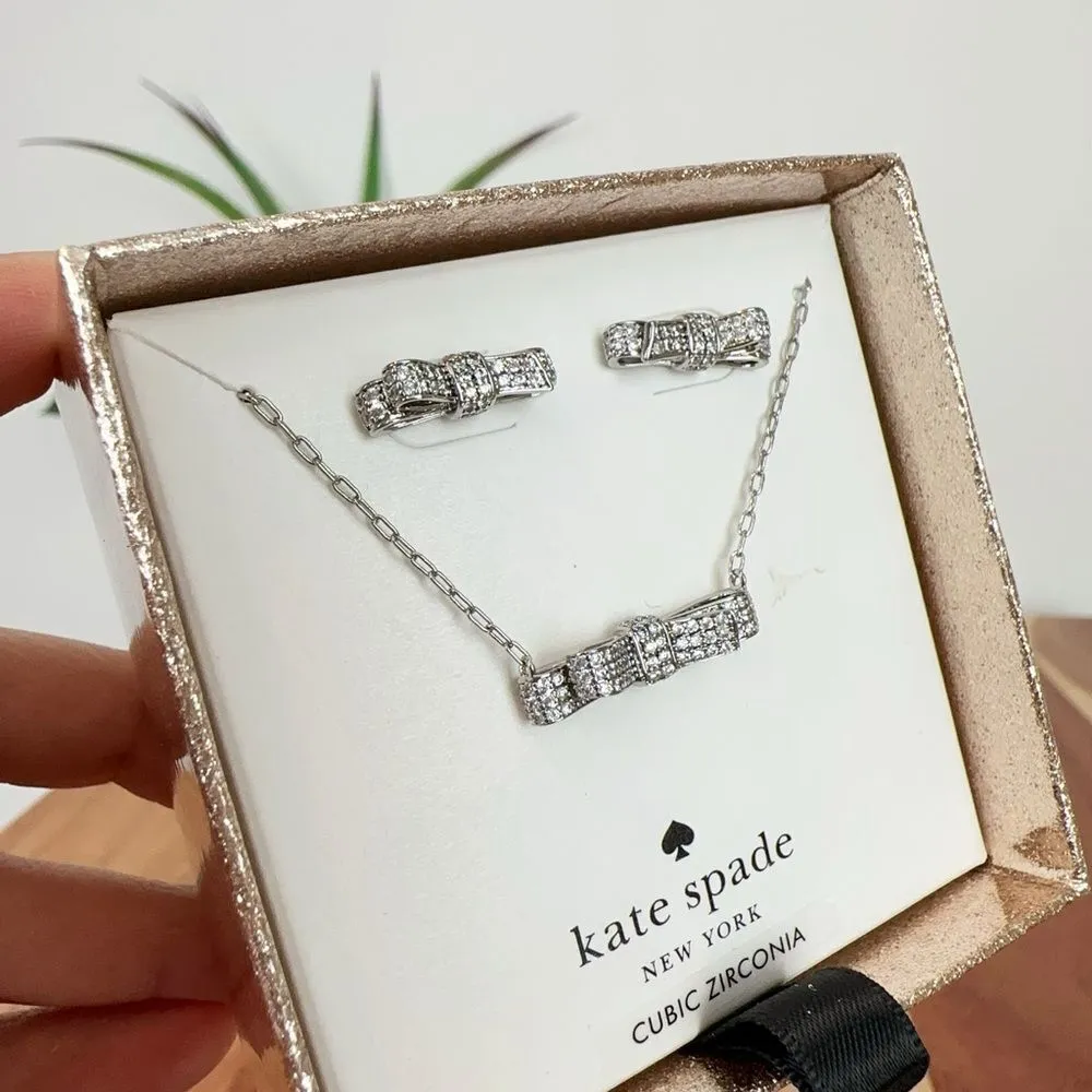 NWT Kate Spade Ribbon Boxed Set Earrings‎ and Necklace - Image 5