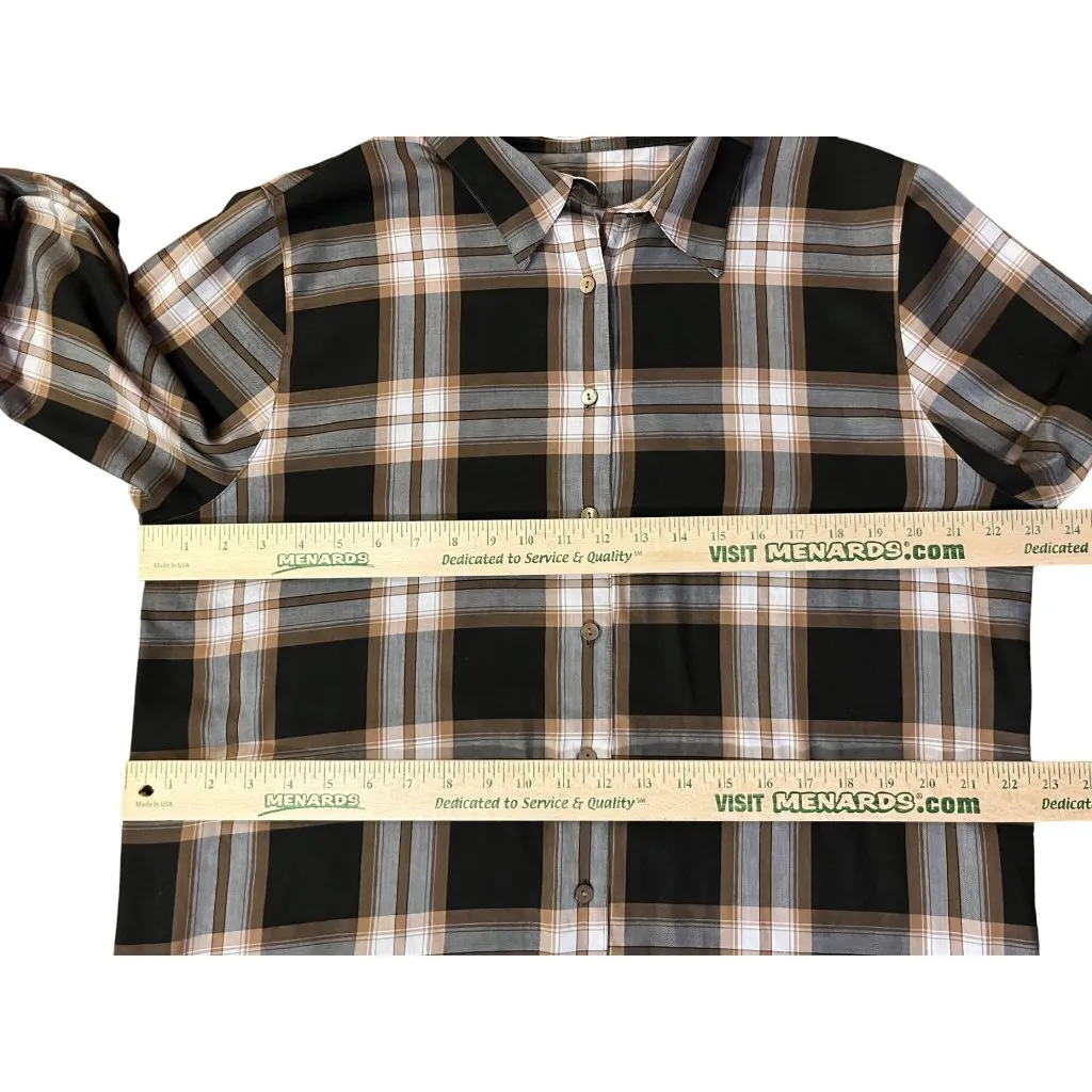 Foxcroft Blouse Women’s 16 Black Brown Cream Plaid Wrinkle Free Used Career - Image 10