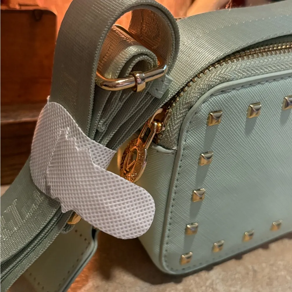 Valentino Orlandi mint green double zip crossbody wide strap V logo studded NEW! - Image 3