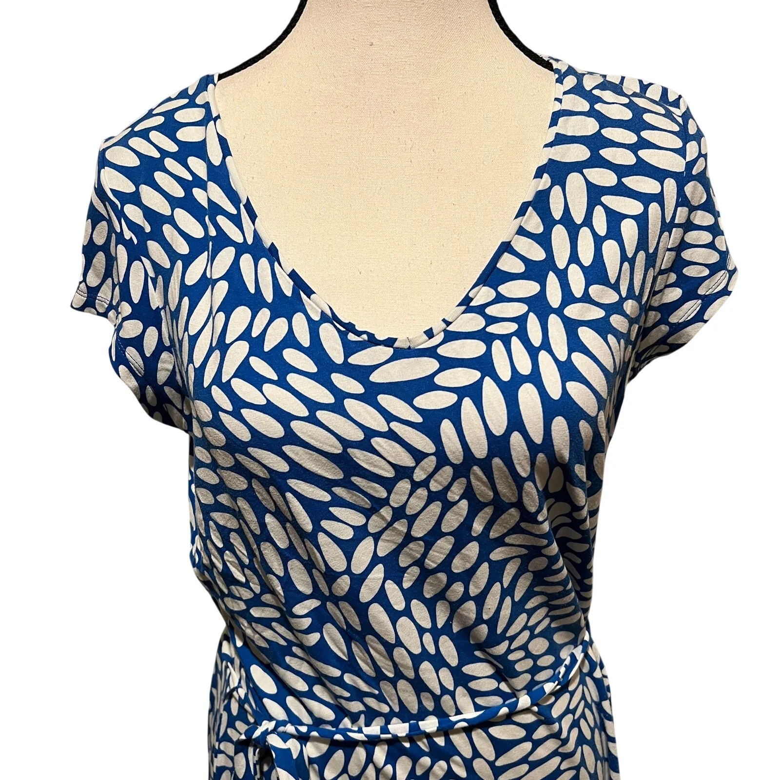 Boden Amelie Jersey Cap Sleeve Belted Dress Soft Stretch Blues White Size 10 Blue - Image 5