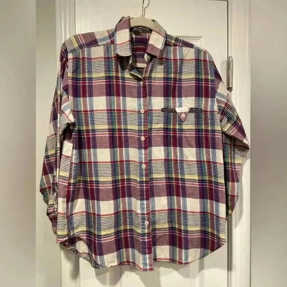 VTG Averroe Cotton Blend Plaid Flannel Corduroy Trim Triangle Locket Size S Pink - Image 1