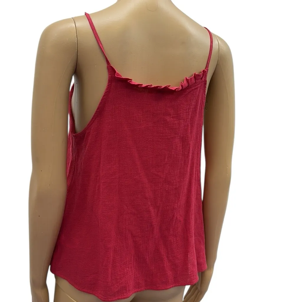 Universal Thread Red Cotton Ruffle Trim Square Neckline Spaghetti Strap Tank S - Image 5