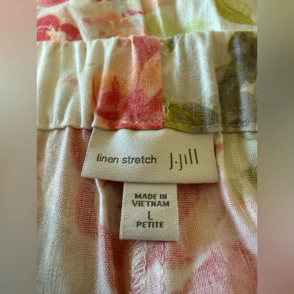 J. Jill Linen Blend Stretch Cropped Pants Floral Feminine Petite Large PL LP Pink Size undefined - Image 8