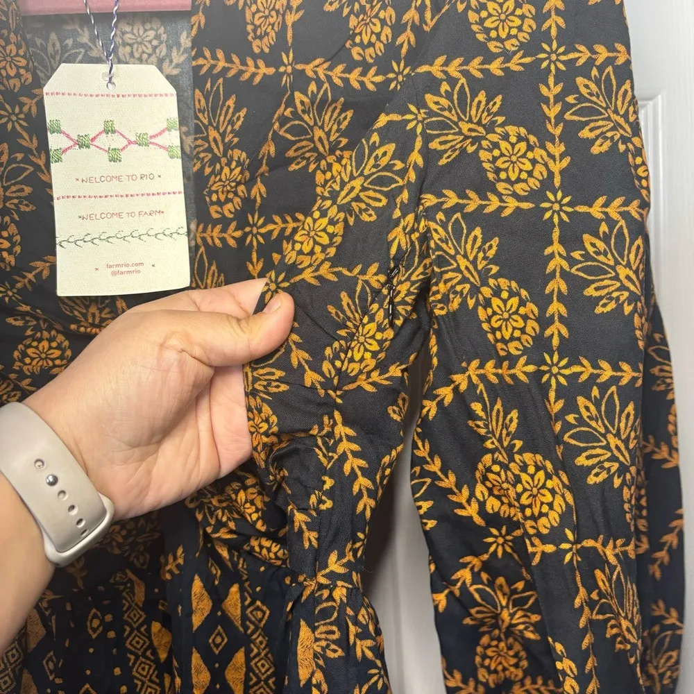 Farm Rio Long-Sleeve V-Neck Printed Tie-Front Midi Dress - Image 9