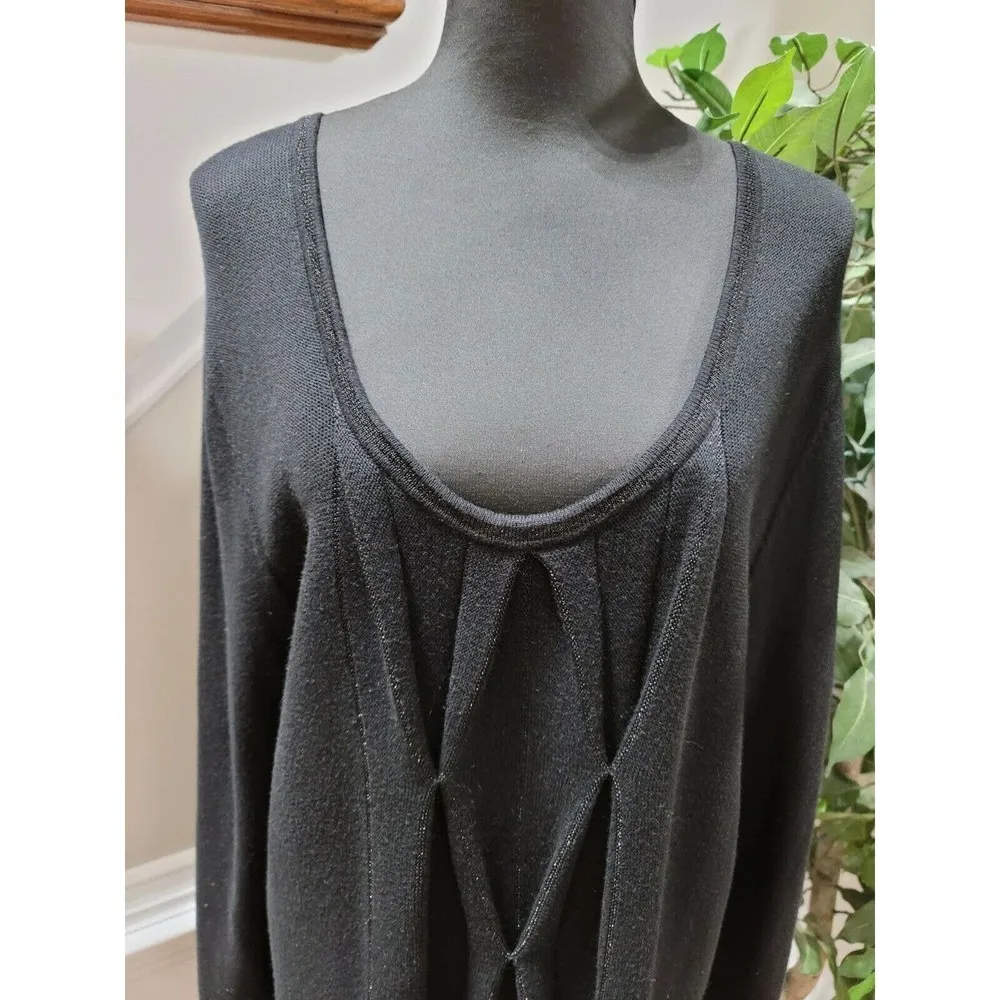 Nature Women's Solid Black Cotton Scoop Neck Long Sleeve Knee Length Dress XL - Image 5