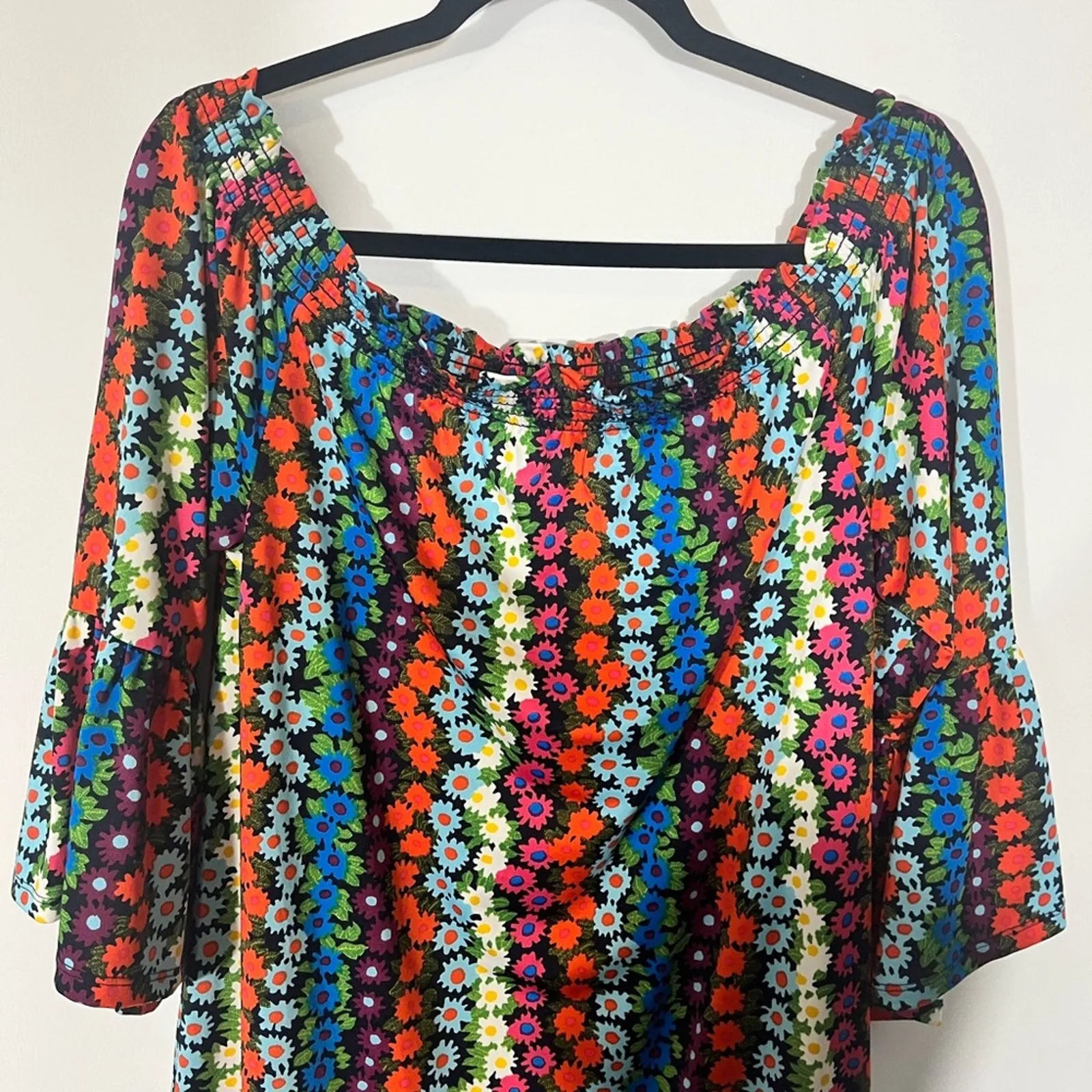 Trina Turk Multi Color Floral Off‎ Shoulder Tunic/Dress Size Large - Image 3