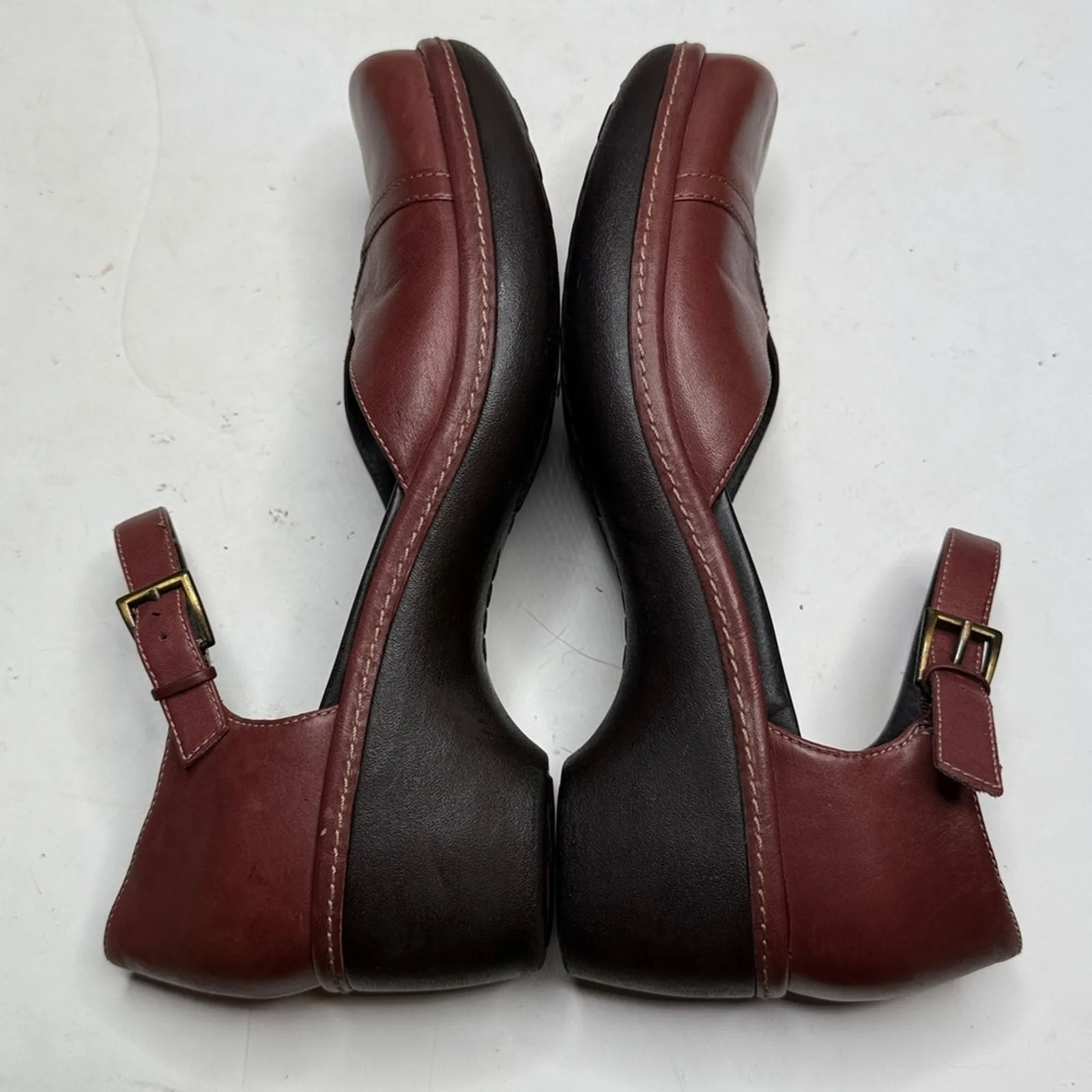 Ecco Ankle Strap Sculpted Mary Jane in Burgundy Red Leather Shoe S-383 Sz 40 EU - Image 6