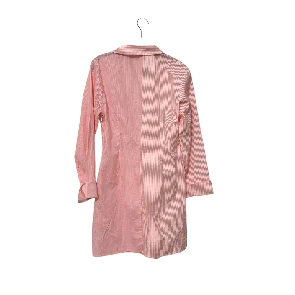 English Factory 100% Pink Cotton Striped Twist Shirt Mini Dress Size Medium - Image 6