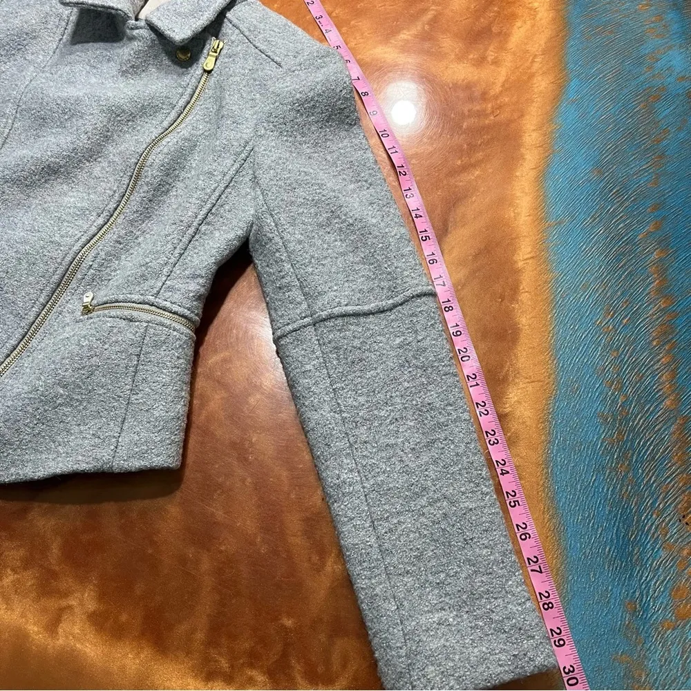 BR Banana Republic Gray Wool Blend Moto Jacket lined gold Hardwear small - Image 10