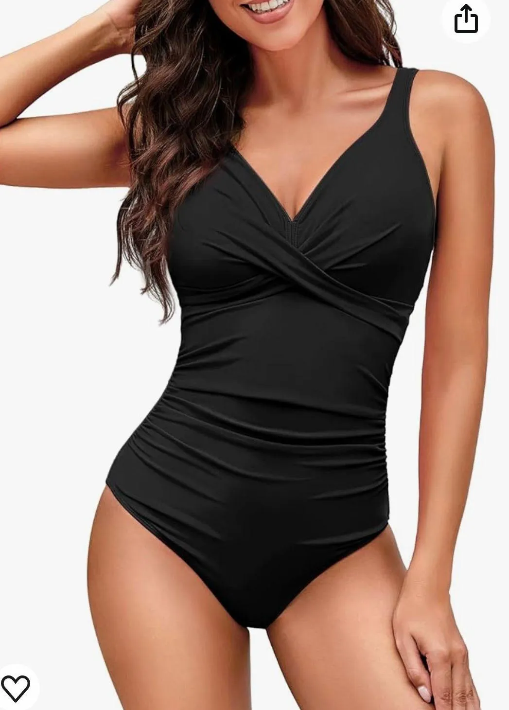 Women's One Piece Swimsuit Ruched Tummy Control Bathing Suits Slimming Push Up V Neck Swimwear - Image 2