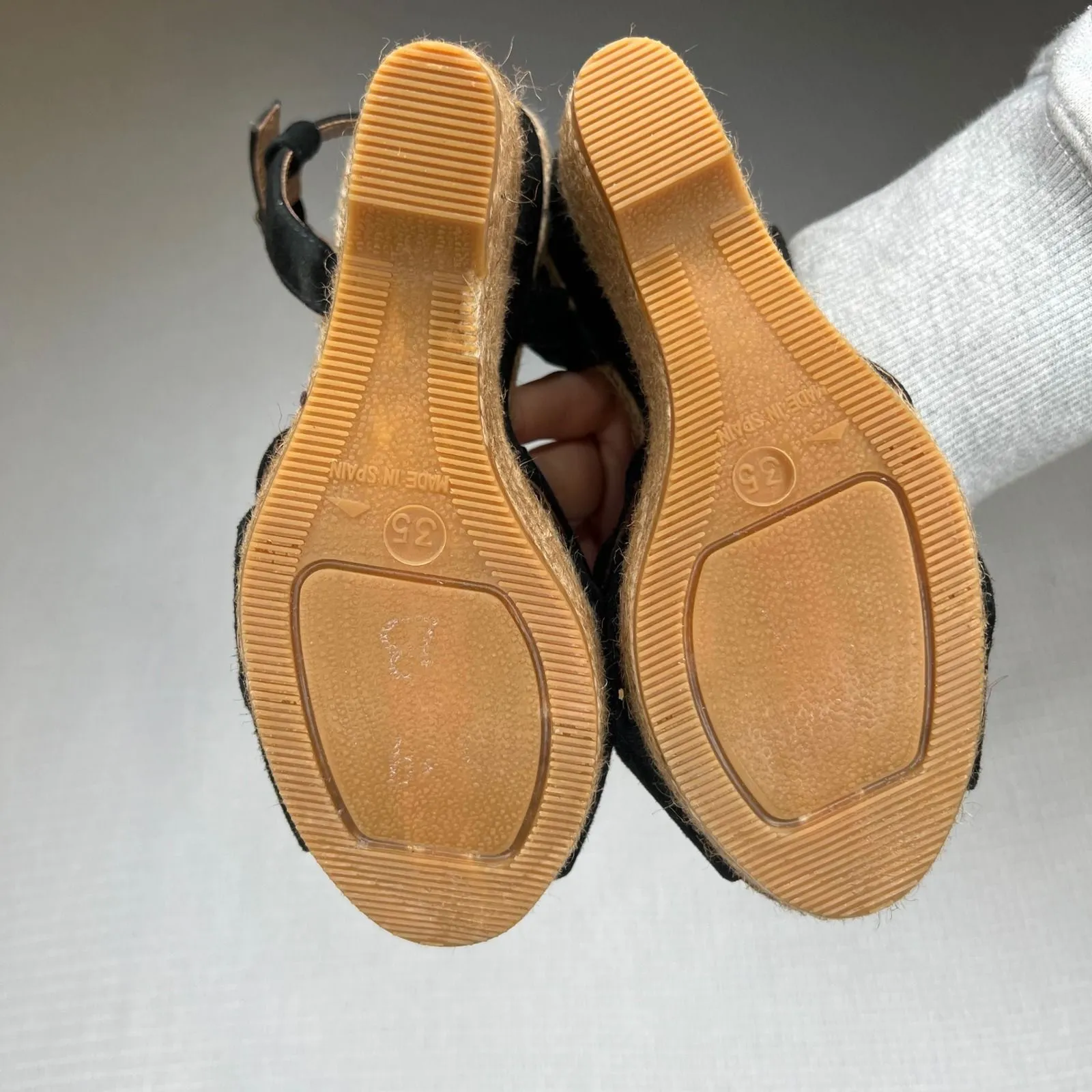 Eric Michael Black Suede Espadrille Wedge Sandals Bow Ankle Strap Size 35 - Image 6