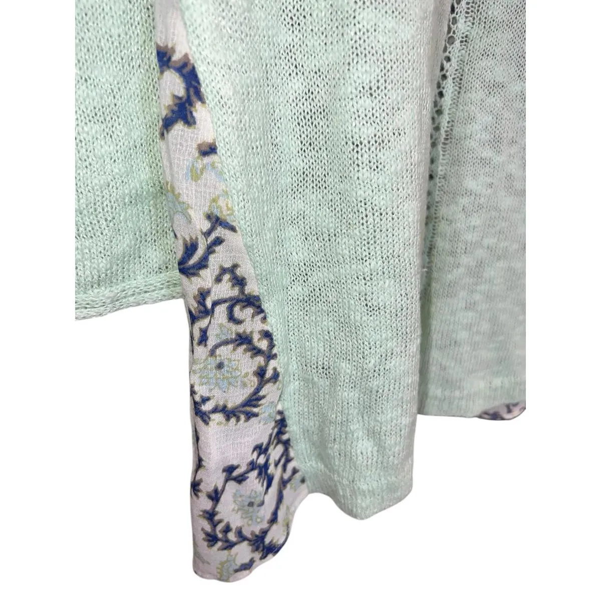 Lucky Brand mint green knit floral back mixed media lightweight top women M - Image 2