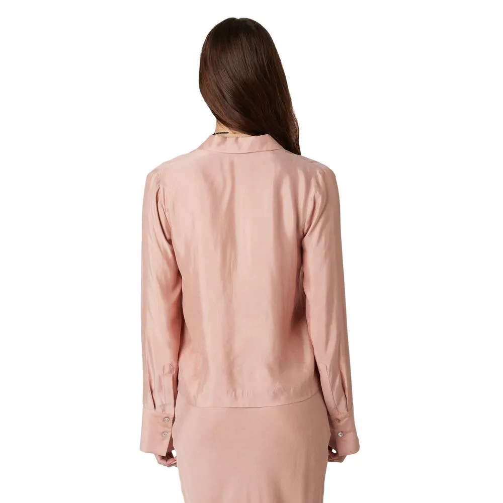 Nia Bardot Pink Boxy Long Sleeve Button Up Blouse Shirt Size Small - Image 3