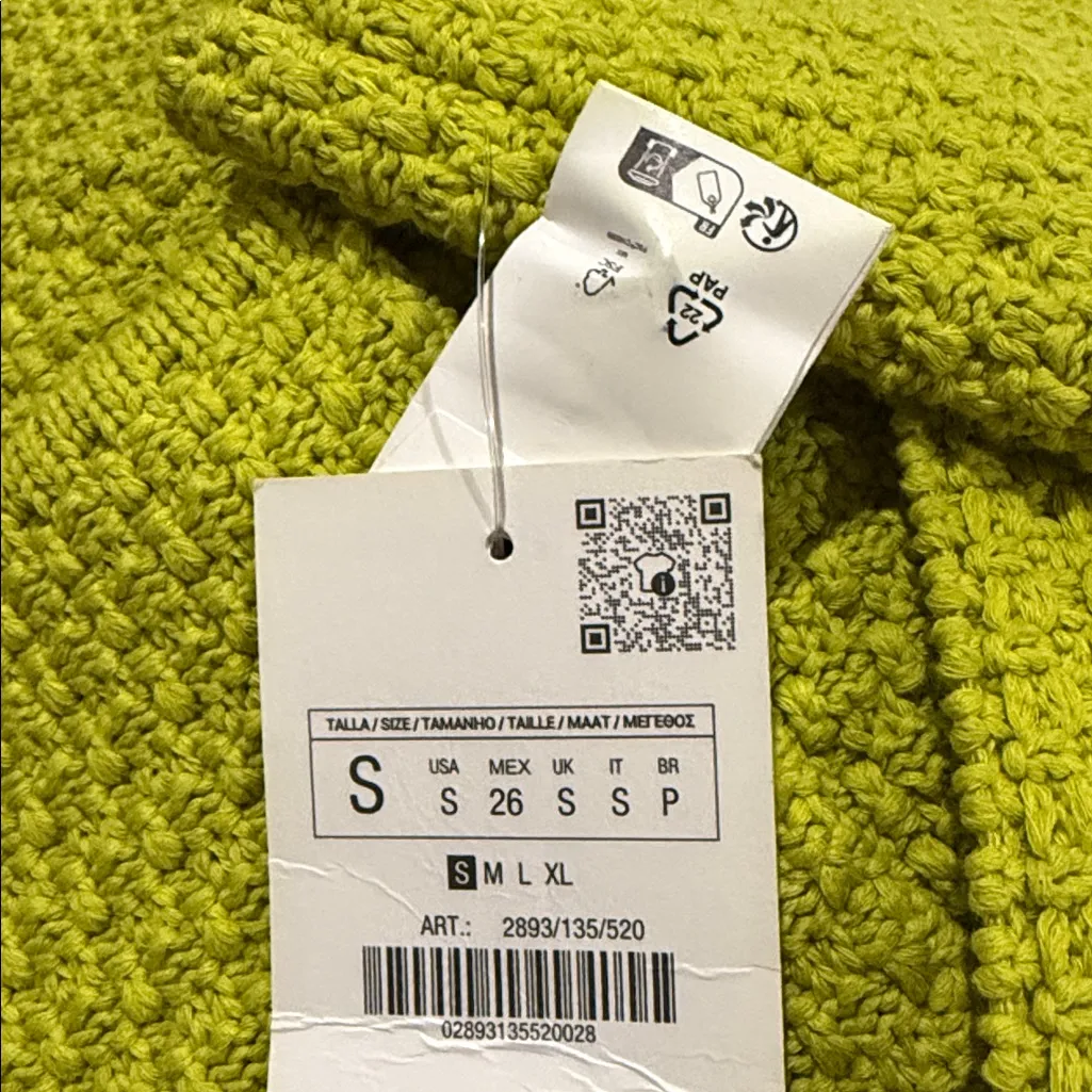 NWT ZARA Lime Green CHUNKY KNIT CARDIGAN WITH PETER PAN COLLAR - Image 11