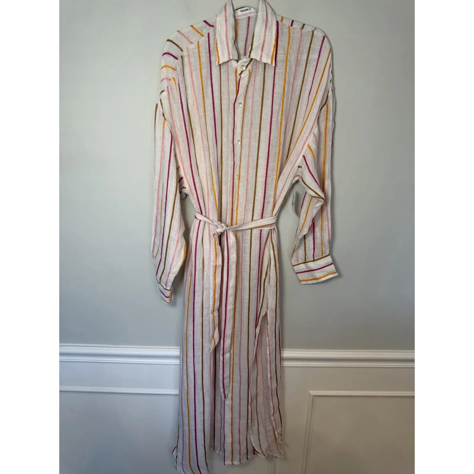 Vitamin A Playa 100% Linen Caftan Swim Coverup Dress Belted Sz S NWT - Image 11