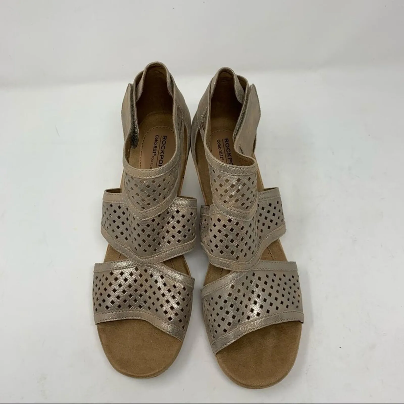Rockport Cobb Hill Janna Caged Wedge Metallic Sandal 10 NEW Silver - Image 3