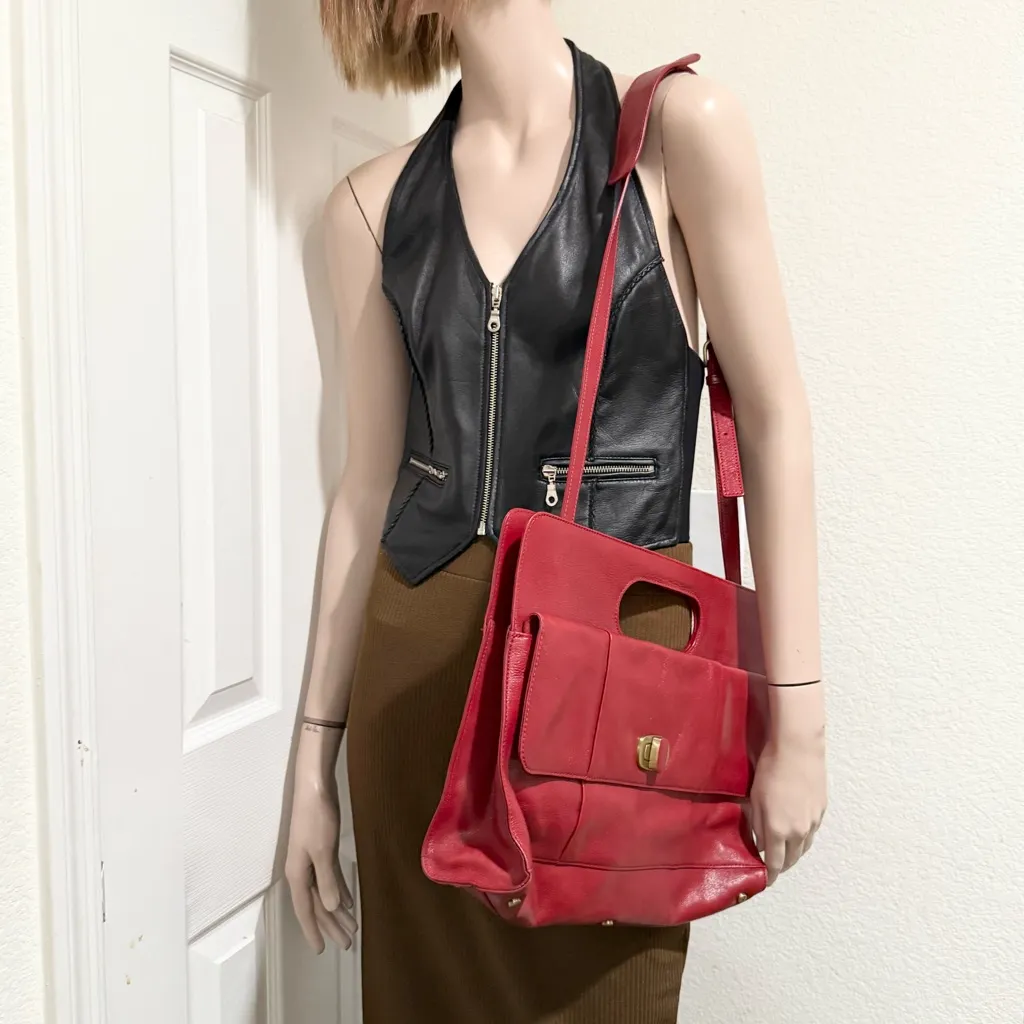 HOBO International Red Leather Katrina Top Handle Envelope Clutch Crossbody Bag - Image 6