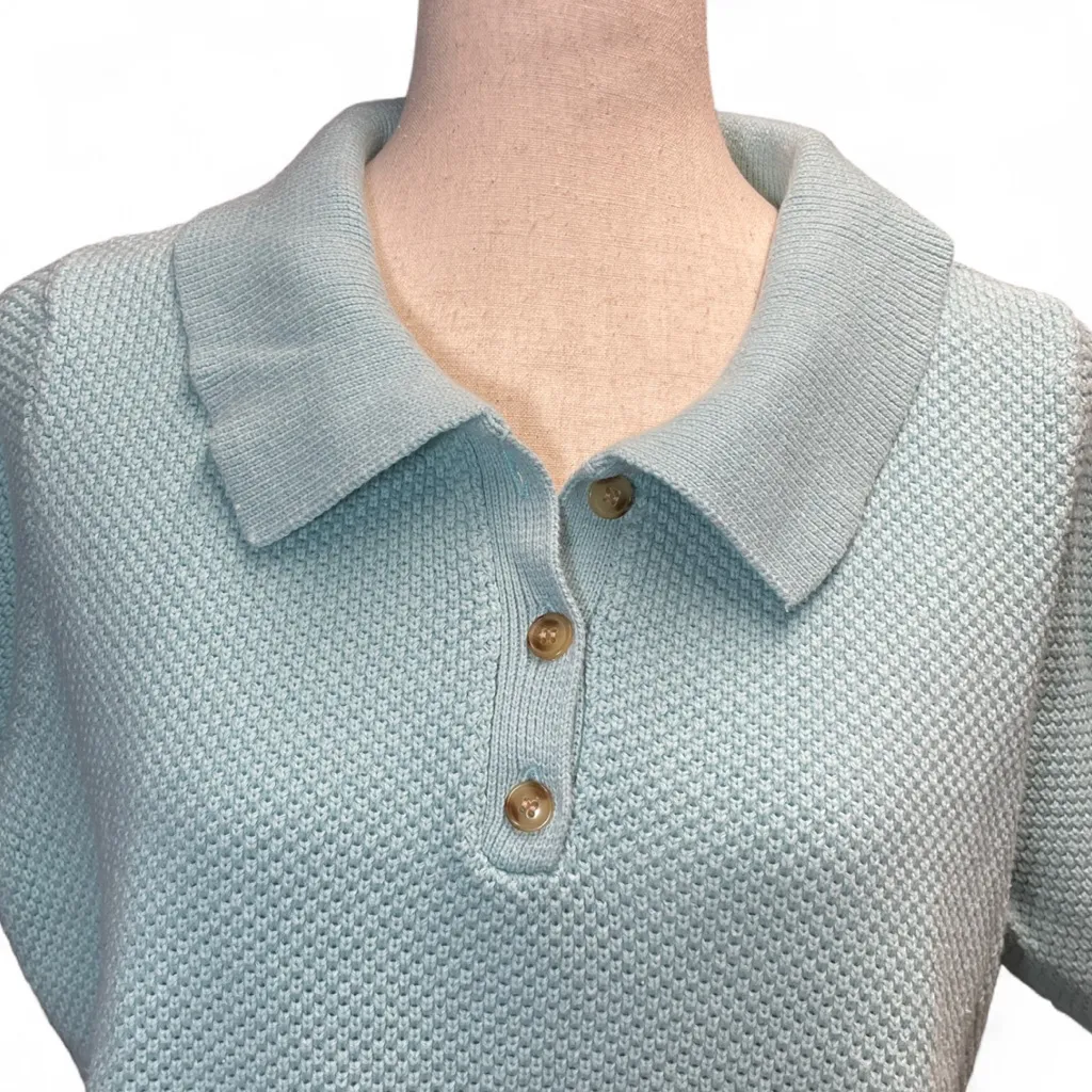 Appleseeds Vintage 90s Womens Petite XL Light Blue Cotton Knitted Polo Shirt Size undefined - Image 2