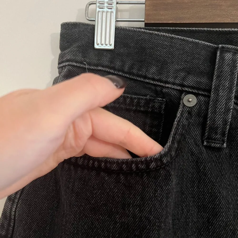 Madewell Rigid Denim A-Line Button Fly Black Denim Mini Skirt Size 27 - Image 4